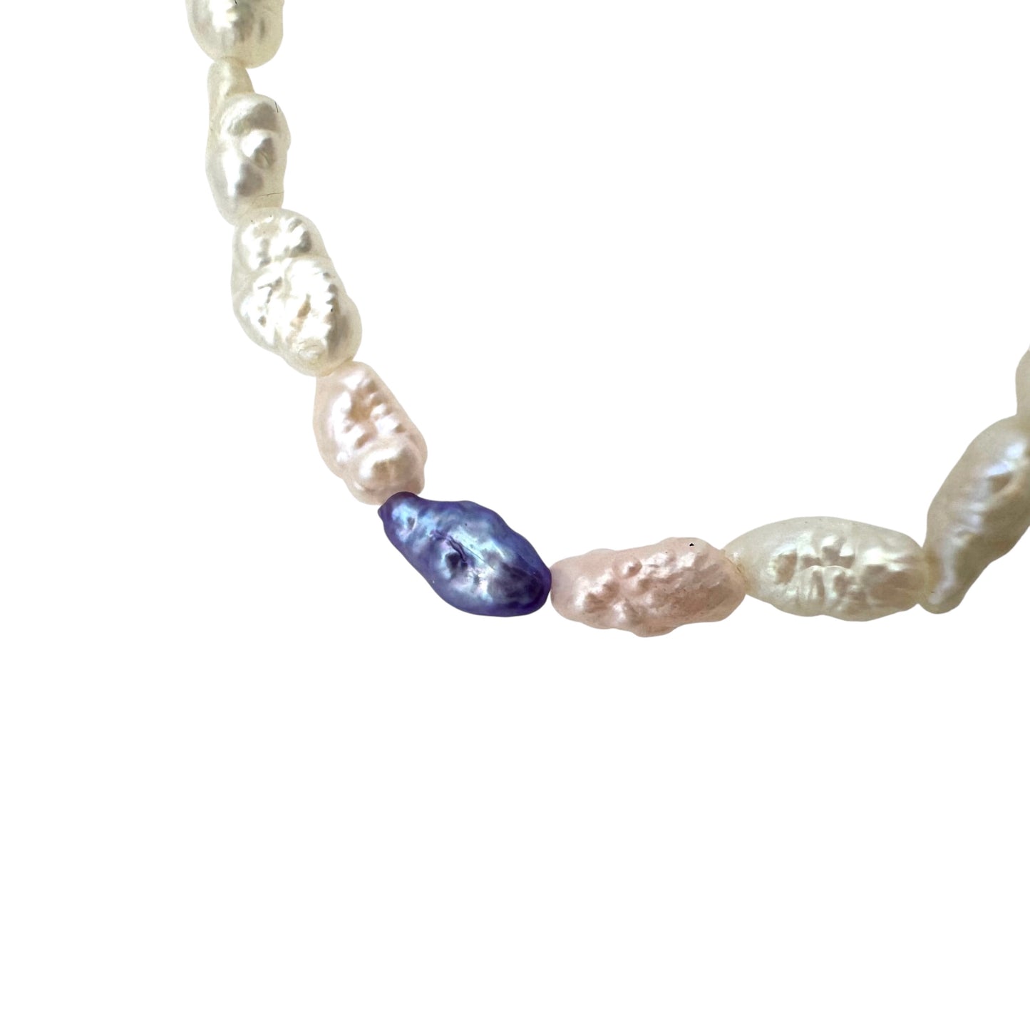 Mid-Century Cultured White/Pink/Lavender Freshwater Rice Pearl Gold-Filled Necklace