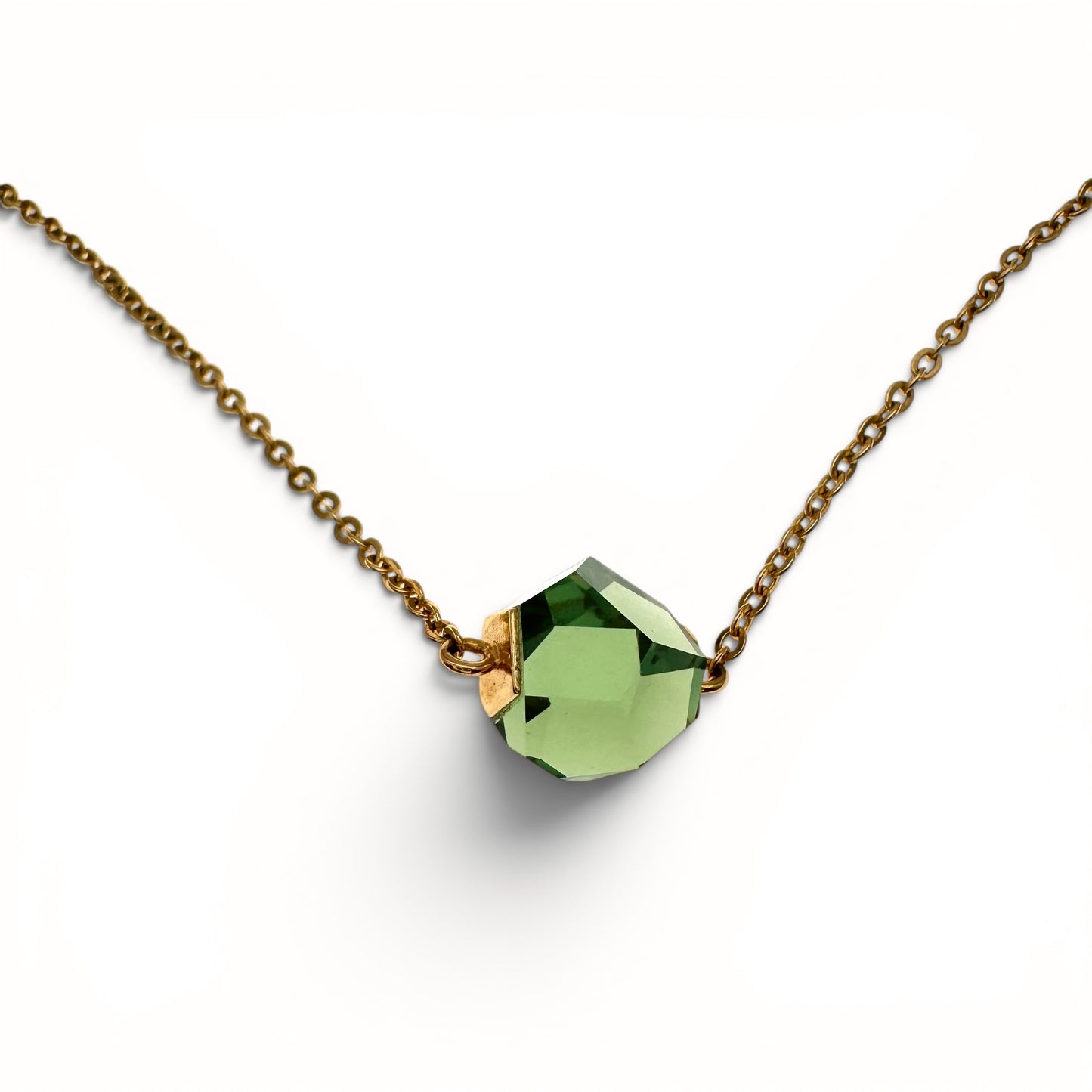 Swarovski (Swan Hallmark) Gold Plated Green 'Nuts' Erinite Solitaire Integral Necklace