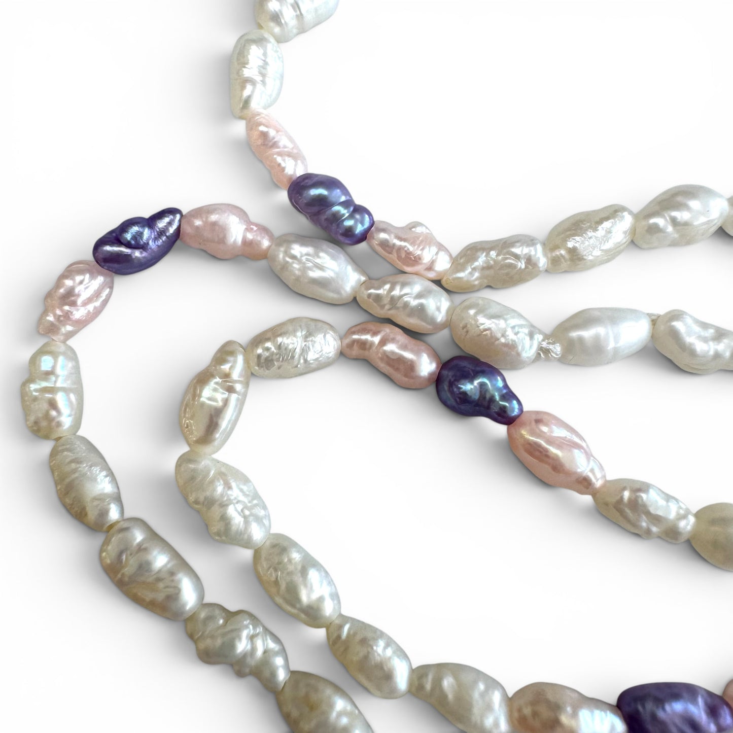 Mid-Century Cultured White/Pink/Lavender Freshwater Rice Pearl Gold-Filled Necklace