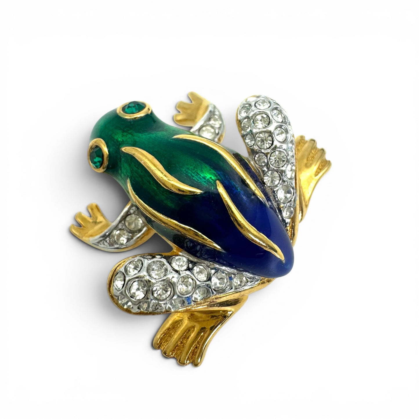 Attwood and Sawyer 22ct Gold/Rhodium Plated Enamel and Swarovski Crystal Frog Brooch