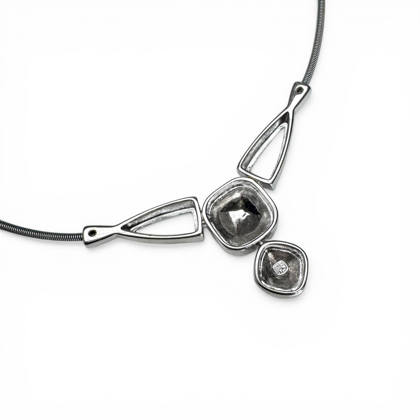 Pierre Lang Rhodium Plated Faceted Crystal Pendant Necklace with Integral Omega Chain