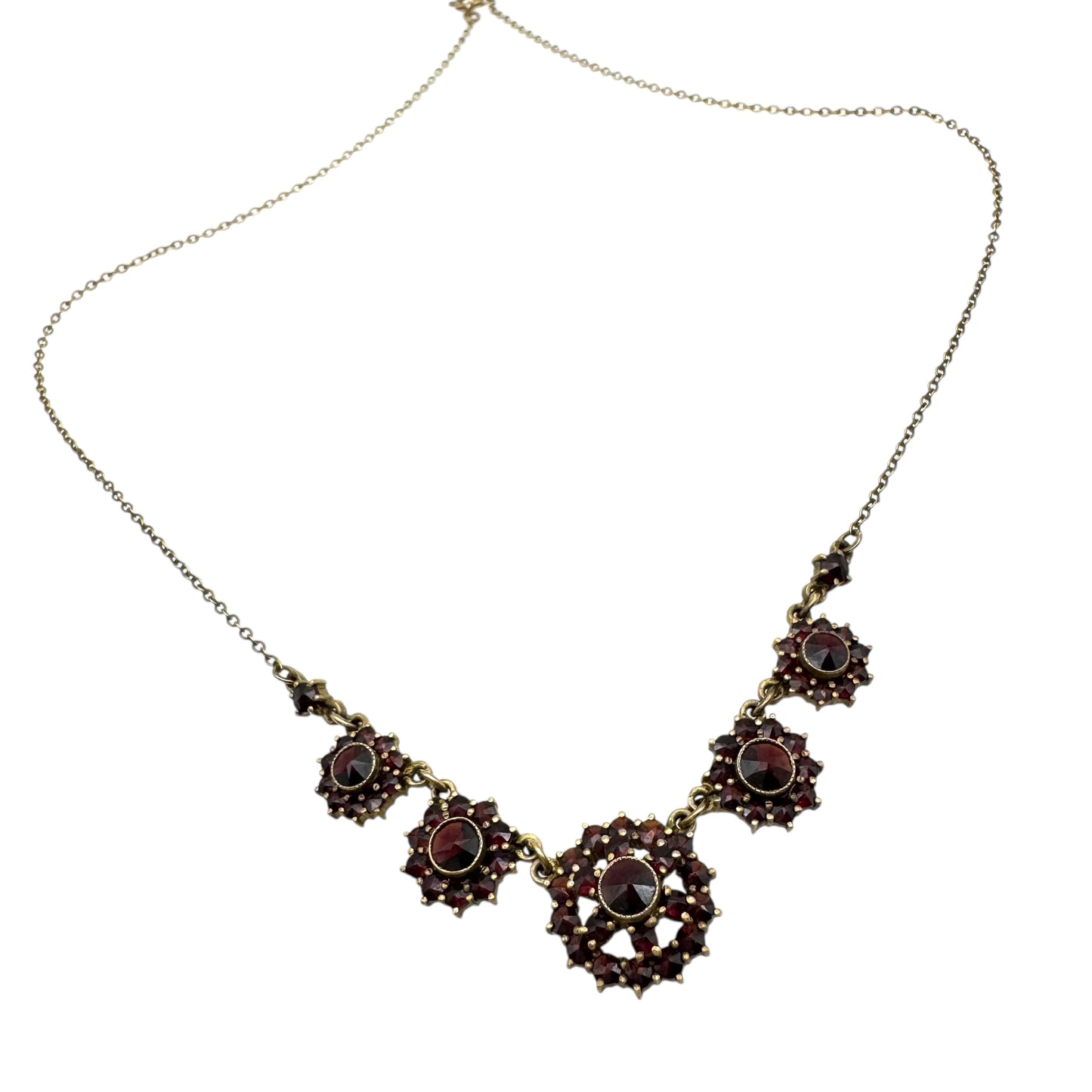 Vintage Bohemian Garnet Necklace in 900 Purity Silver with Gold Wash
