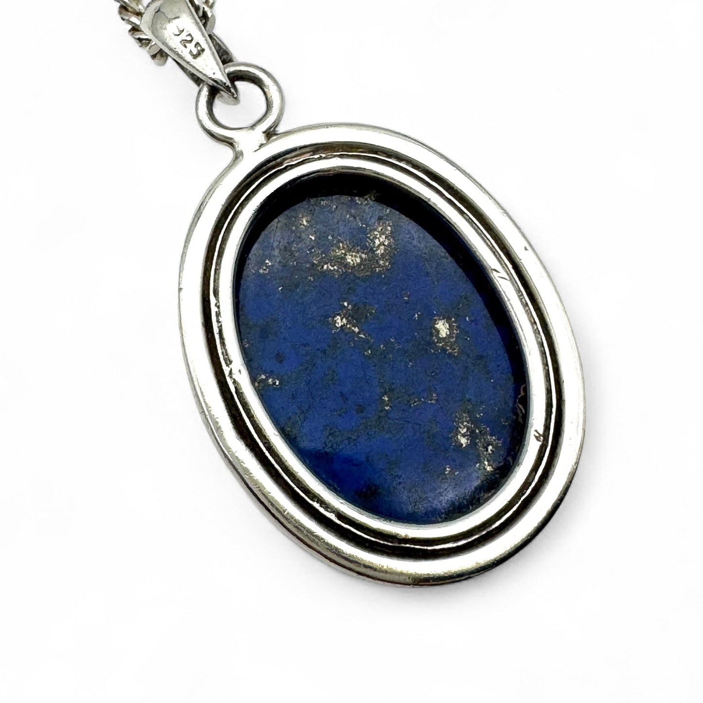 925 Silver Lapis Lazuli Cabochon Pendant On Italy 925 Silver Necklace