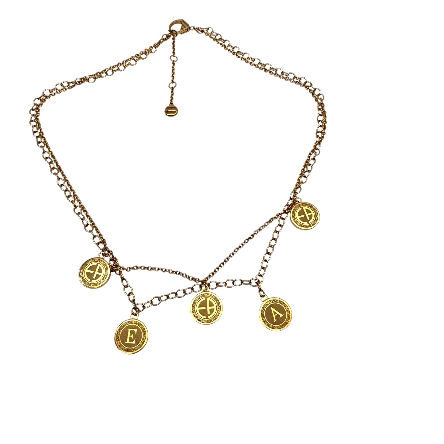 Emporio Armani Gold Plated Double Chain and Five Logo Medallion Necklace