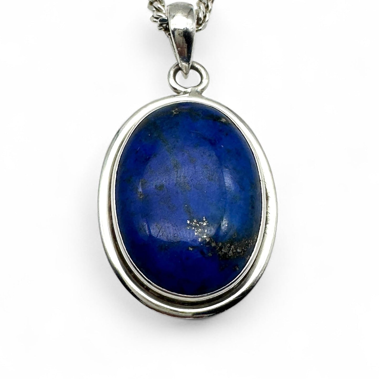 925 Silver Lapis Lazuli Cabochon Pendant On Italy 925 Silver Necklace