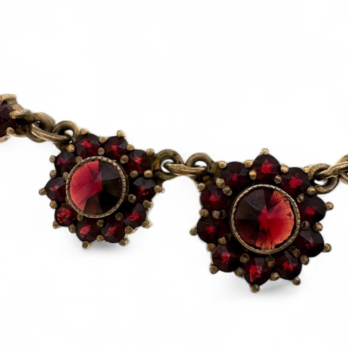 Vintage Bohemian Garnet Necklace in 900 Purity Silver with Gold Wash