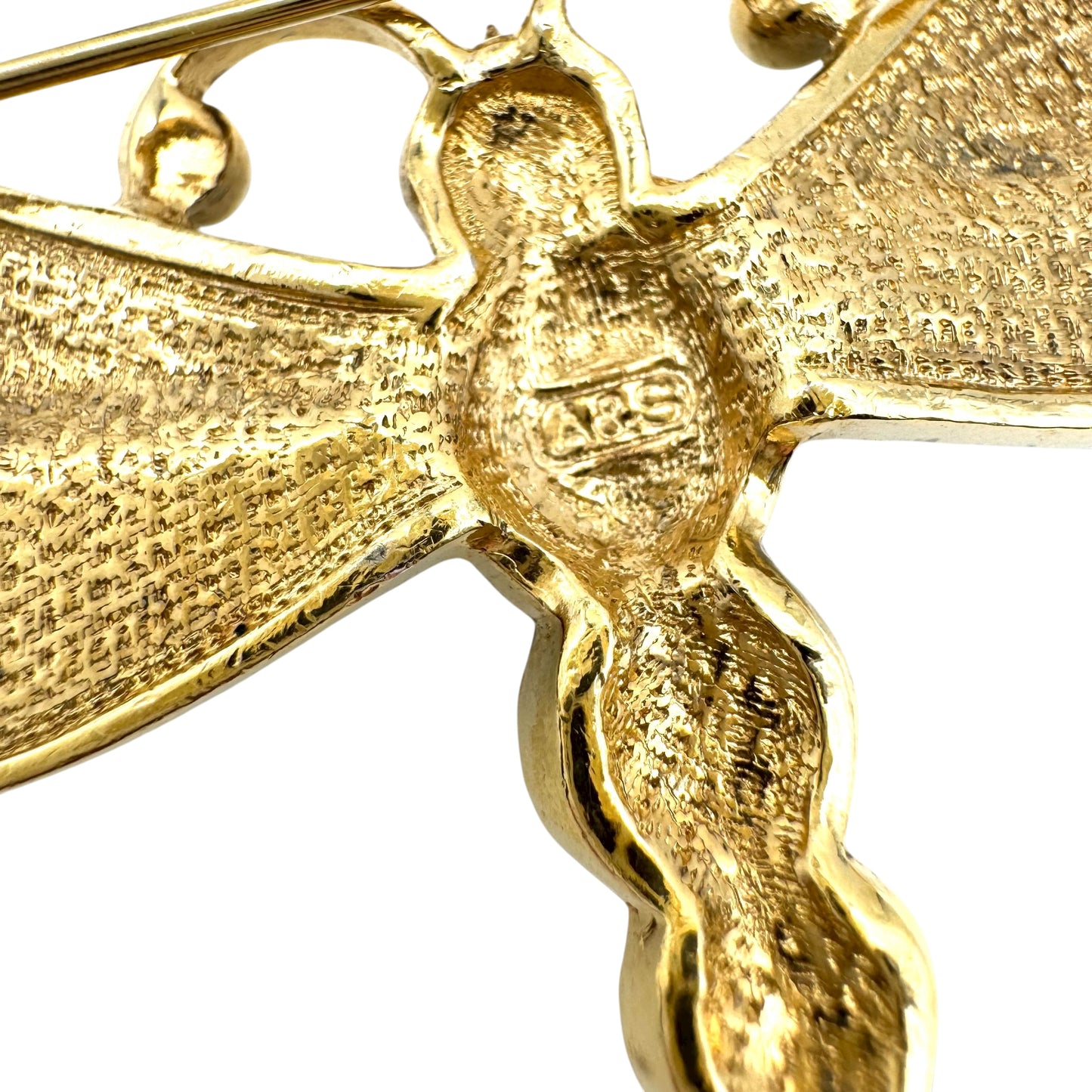 Attwood and Sawyer 22ct Gold Plated Swarovski Crystal and Enamel Rigid Dragonfly Brooch