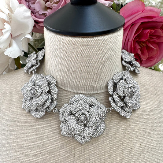 Butler and Wilson Five Graduated Crystal Flower Pavé-Set Austrian Crystal Statement Necklace (Future Collectible)