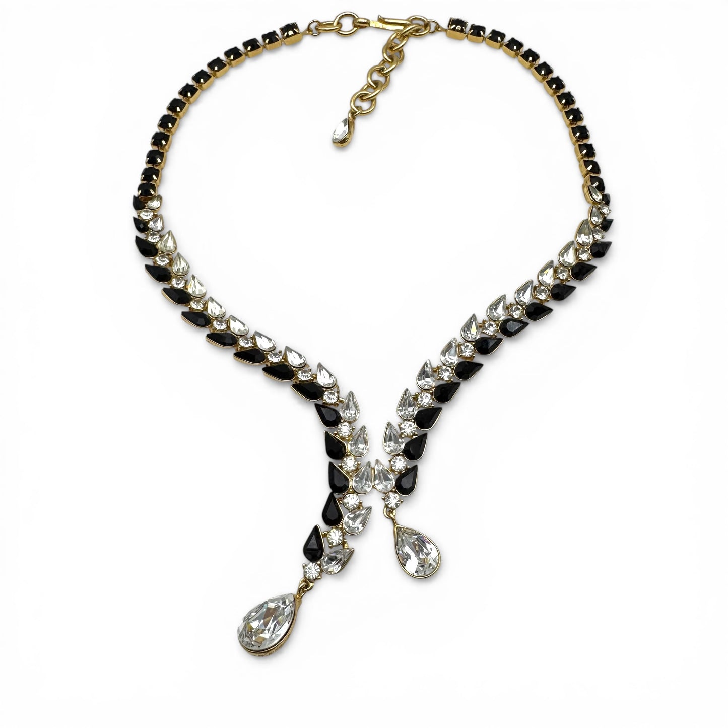 Monet Statement 1980s Swarovski Crystal Y-Necklace with Dual Teardrop Crystal Pendants in Original Box