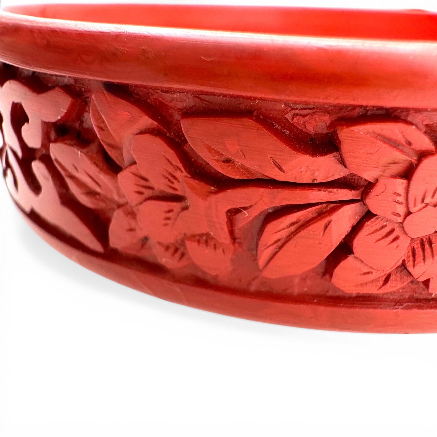 Mid Century Chinese Export Cinnabar Style Wood Core Lacquer Necklace and Bangle