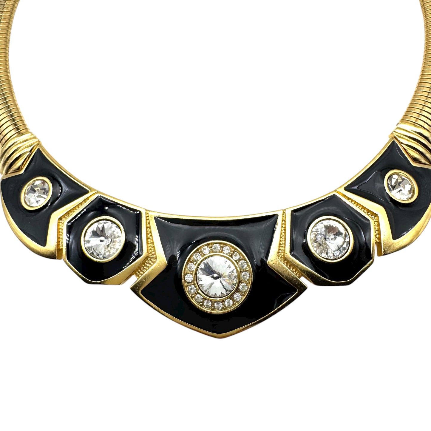 Bergdorf Goodman Enamel and Swarovski Rivoli Crystal Omega Necklace