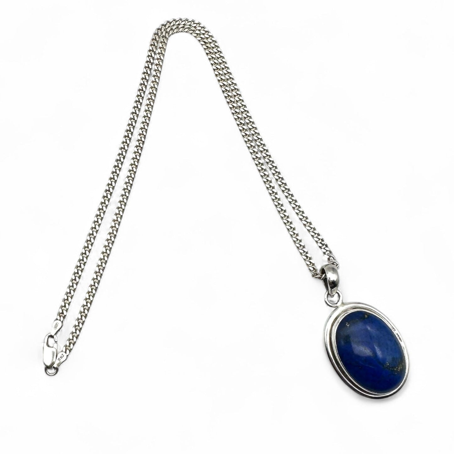 925 Silver Lapis Lazuli Cabochon Pendant On Italy 925 Silver Necklace