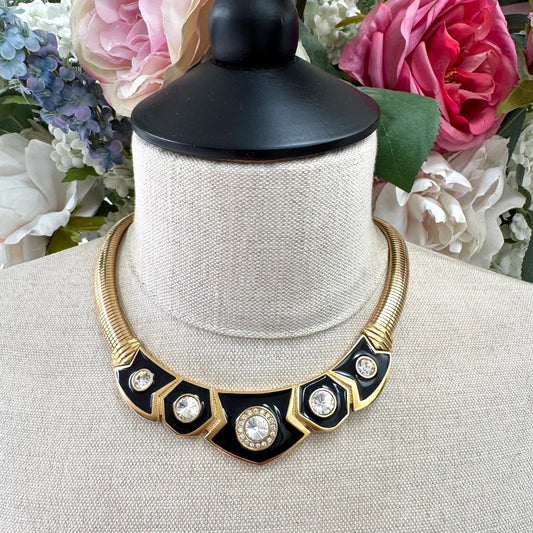 Bergdorf Goodman Enamel and Swarovski Rivoli Crystal Omega Necklace
