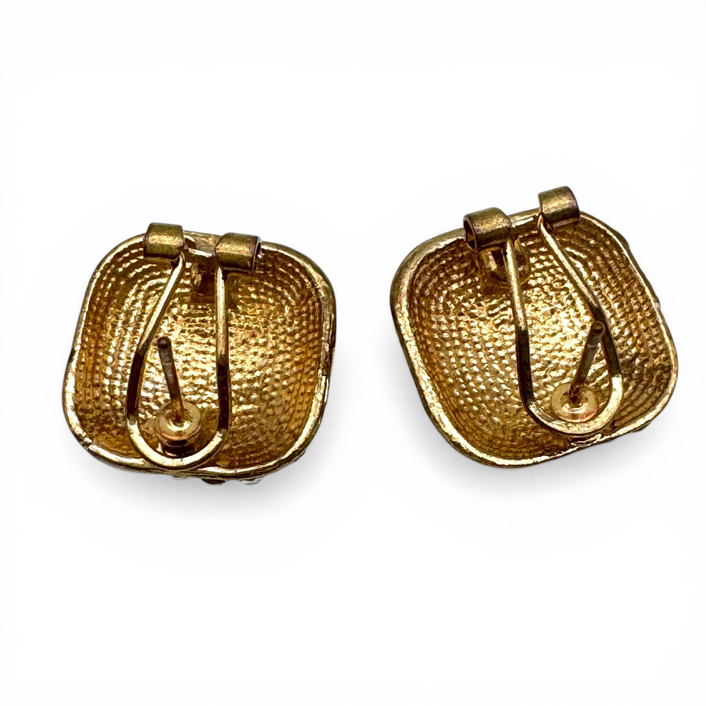Vintage Enamel and Crystal Omega Back Pierced Earrings