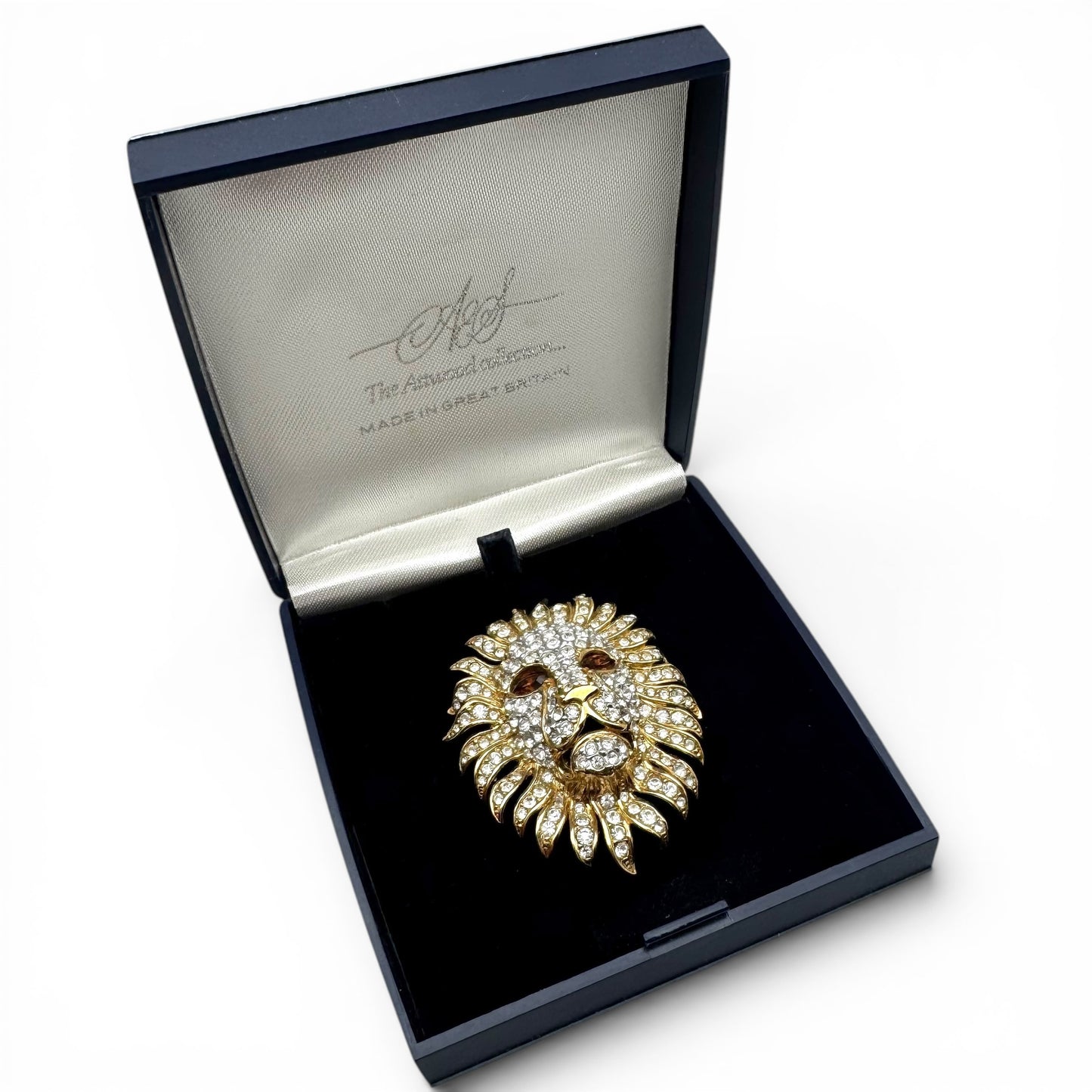 Attwood and Sawyer 22ct Gold Plated Lion's Head Brooch in Original Box