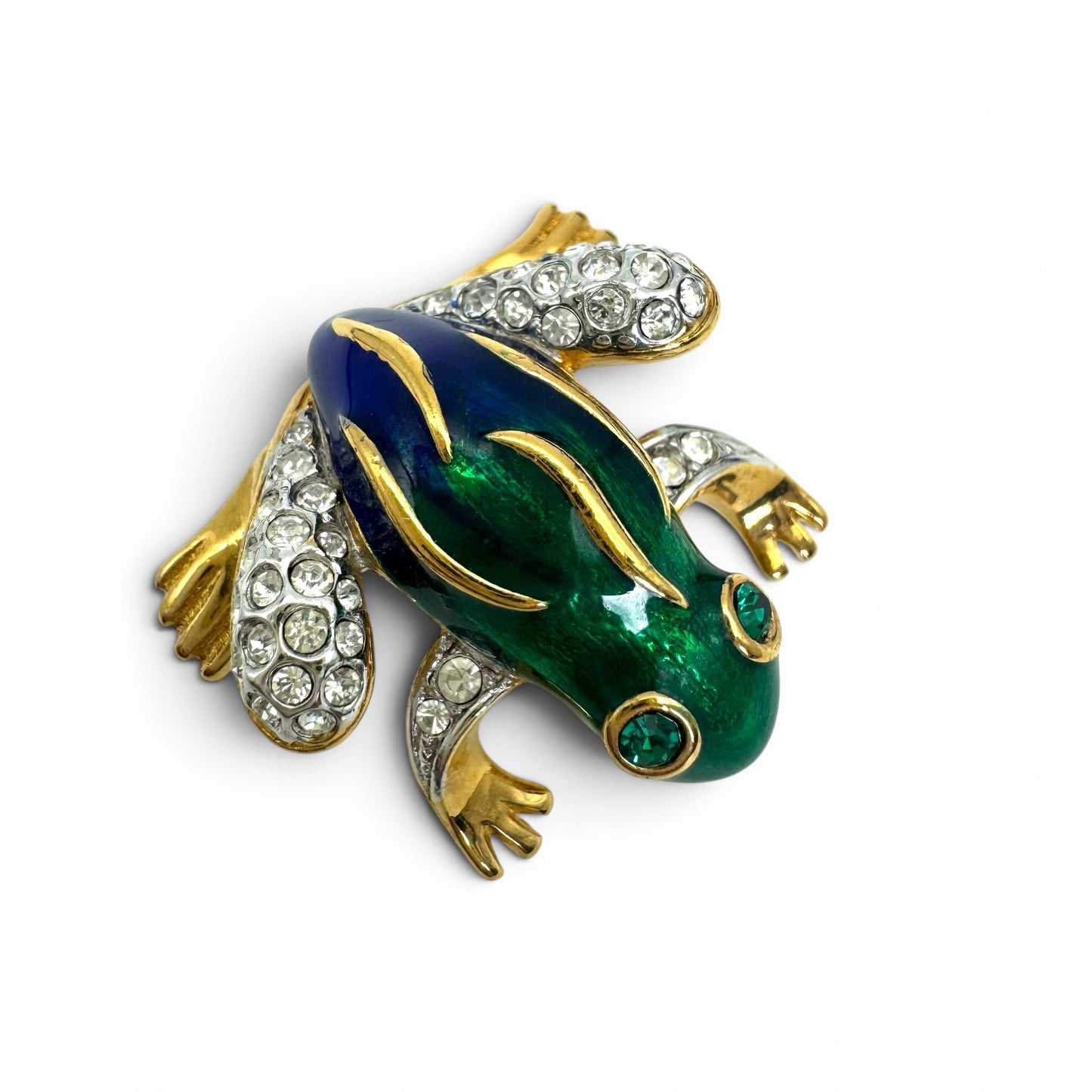 Attwood and Sawyer 22ct Gold/Rhodium Plated Enamel and Swarovski Crystal Frog Brooch