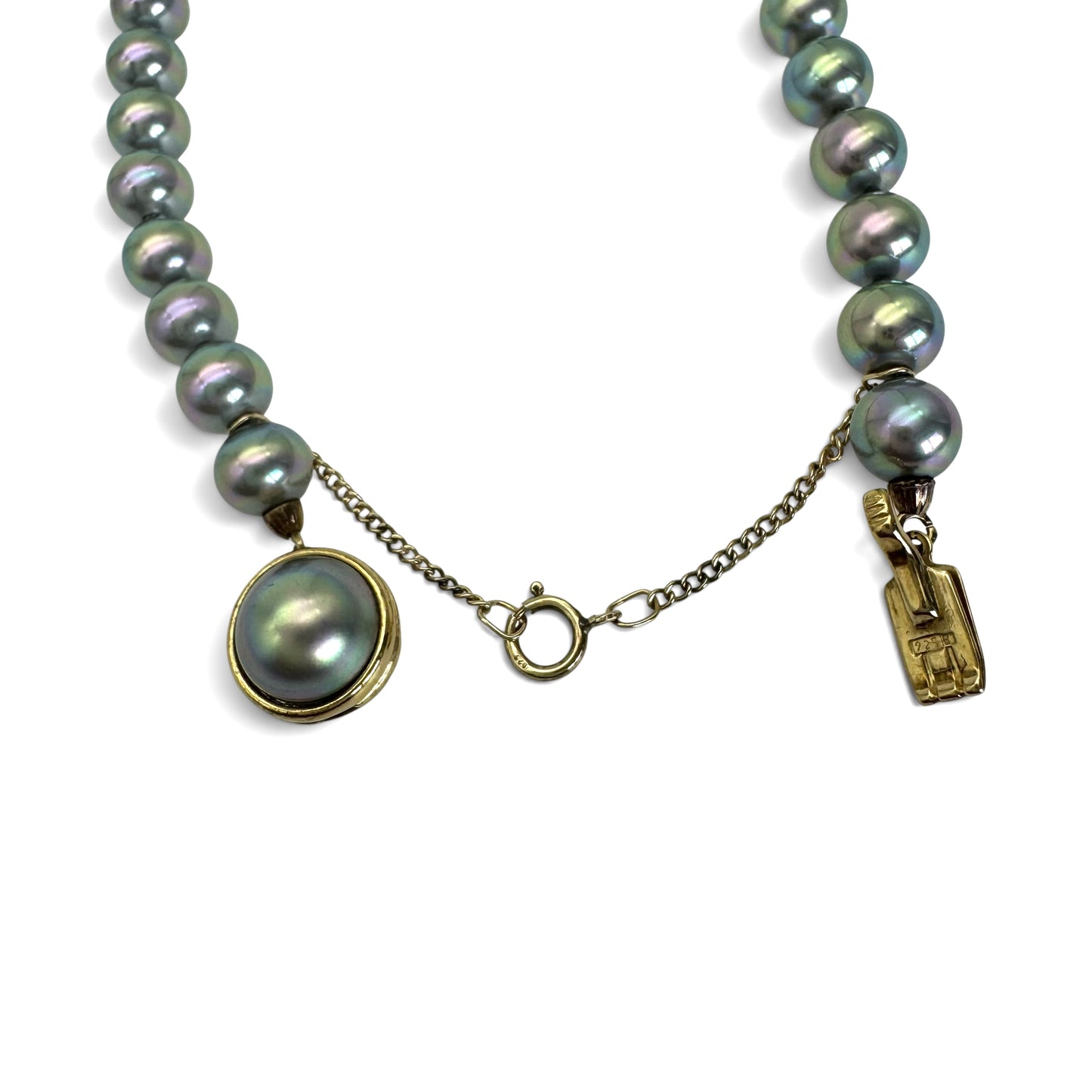 Majorica Hand Knotted Lavender/Grey 6mm Pearl 925 Silver Gold Vermeil Necklace