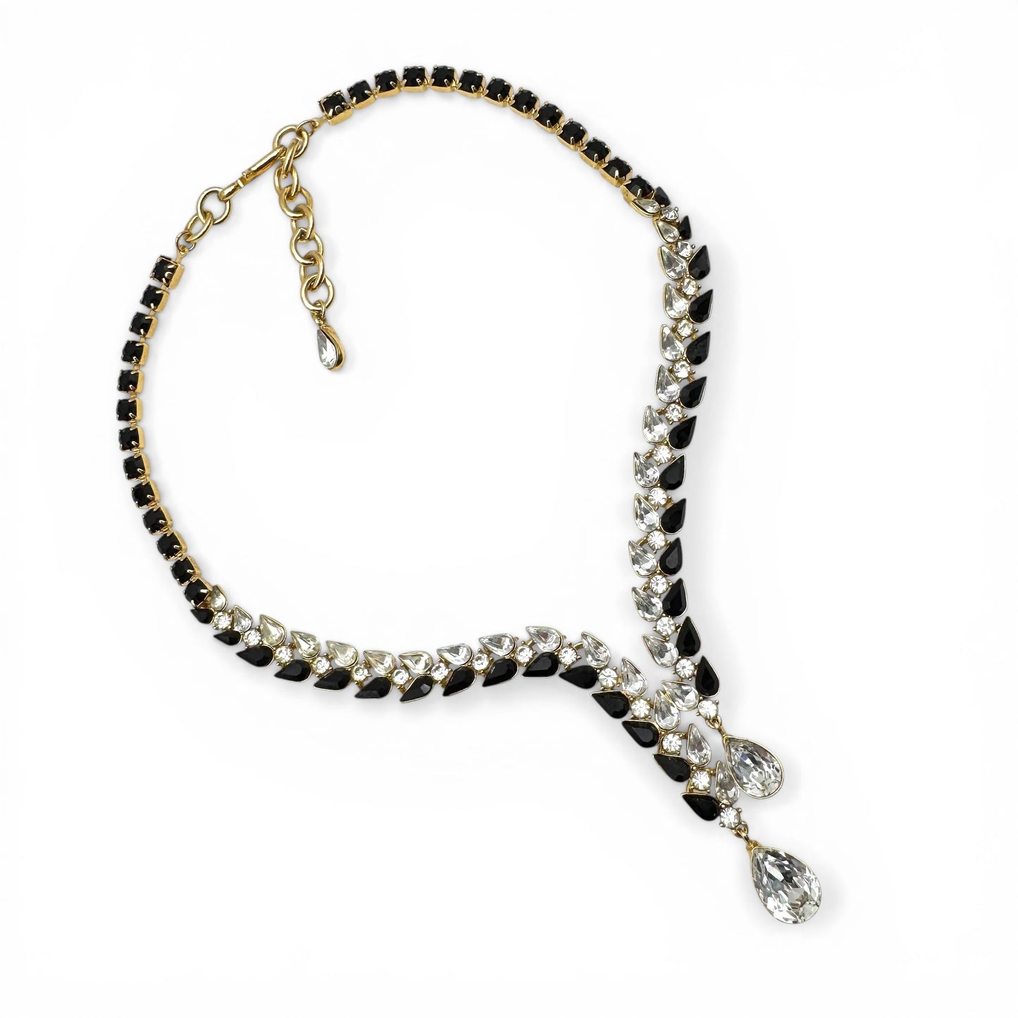 Monet Statement 1980s Swarovski Crystal Y-Necklace with Dual Teardrop Crystal Pendants in Original Box