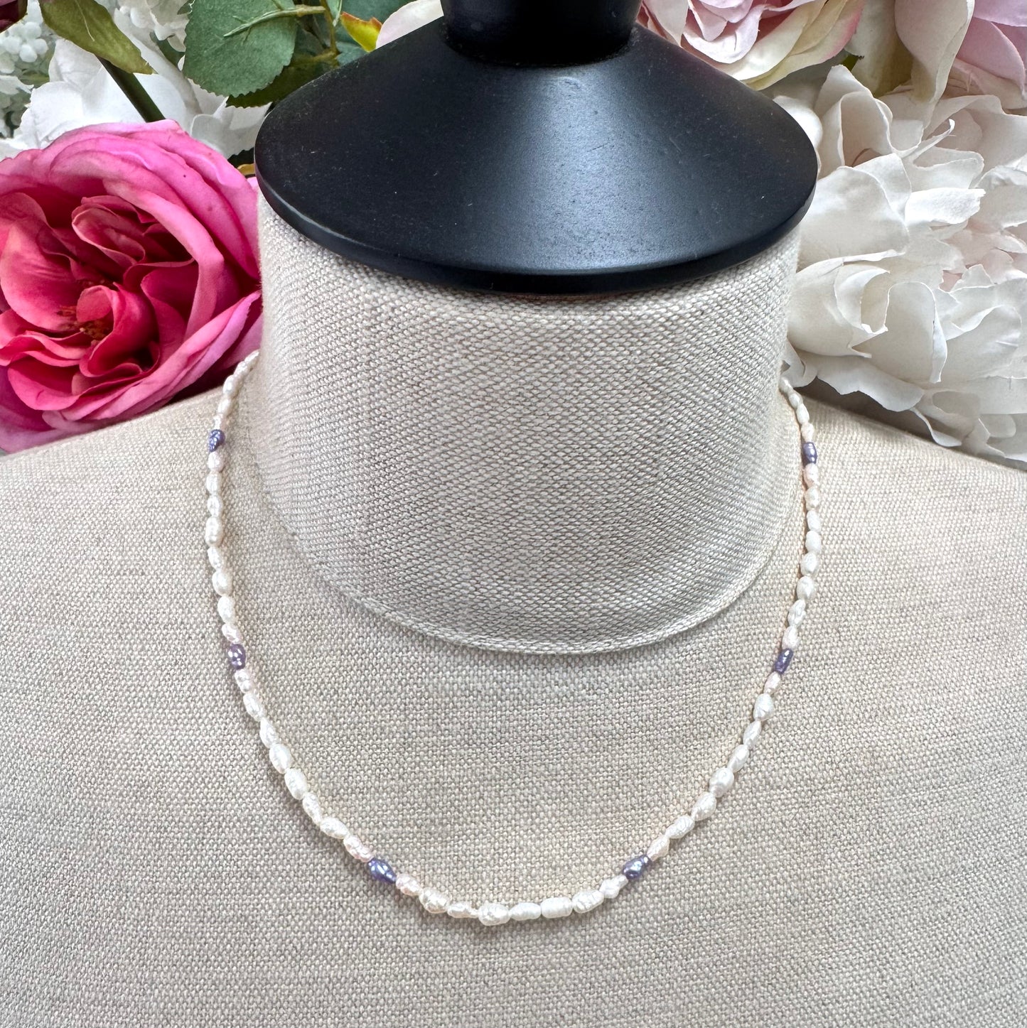 Mid-Century Cultured White/Pink/Lavender Freshwater Rice Pearl Gold-Filled Necklace