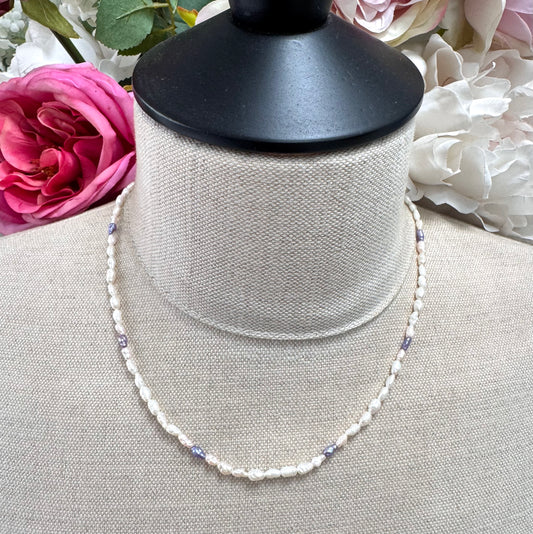 Mid-Century Cultured White/Pink/Lavender Freshwater Rice Pearl Gold-Filled Necklace