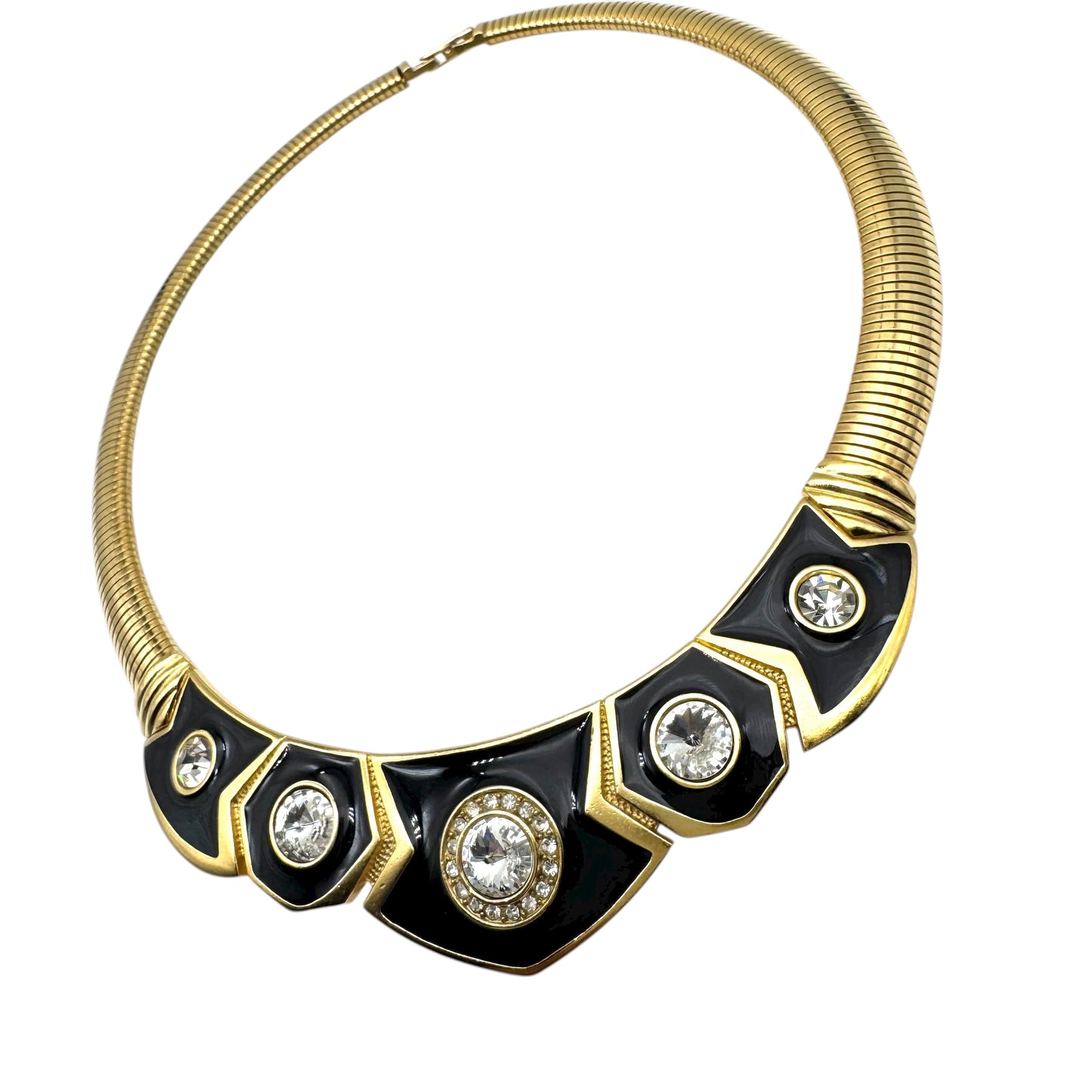 Bergdorf Goodman Enamel and Swarovski Rivoli Crystal Omega Necklace