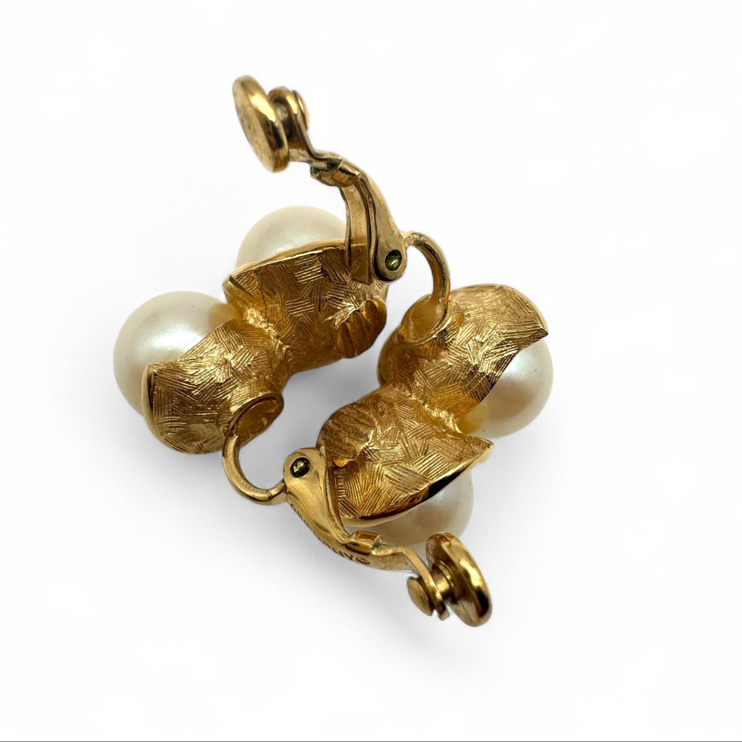 Givenchy New York Paris Double Faux Pearl Gold Plated Clip On Earrings