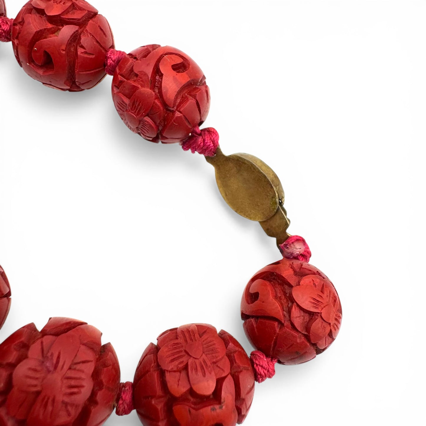 Mid Century Chinese Export Cinnabar Style Wood Core Lacquer Necklace and Bangle