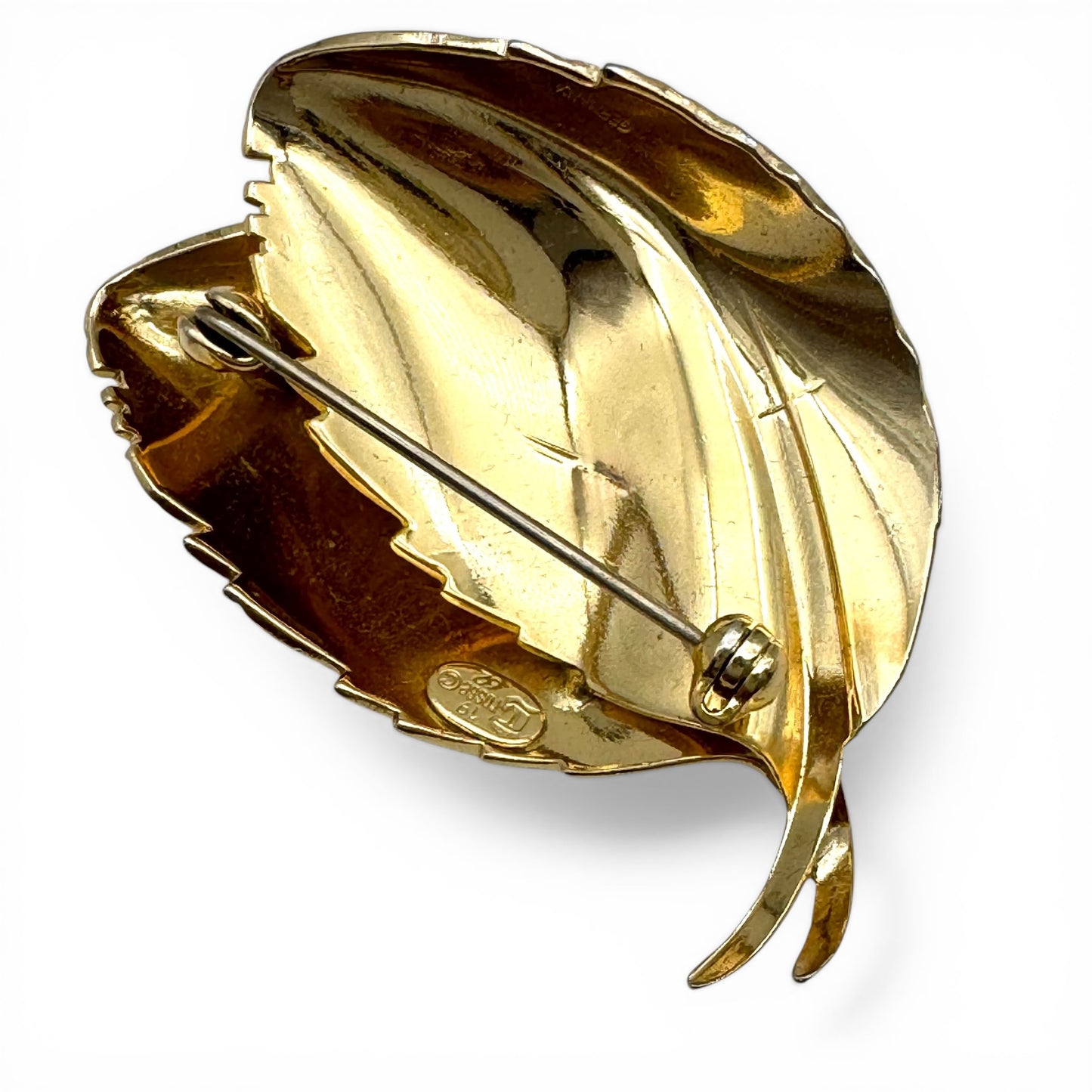 Grosse Germany 1962 Gold Plated Double Leaf Brooch with Turquoise Glass Accents