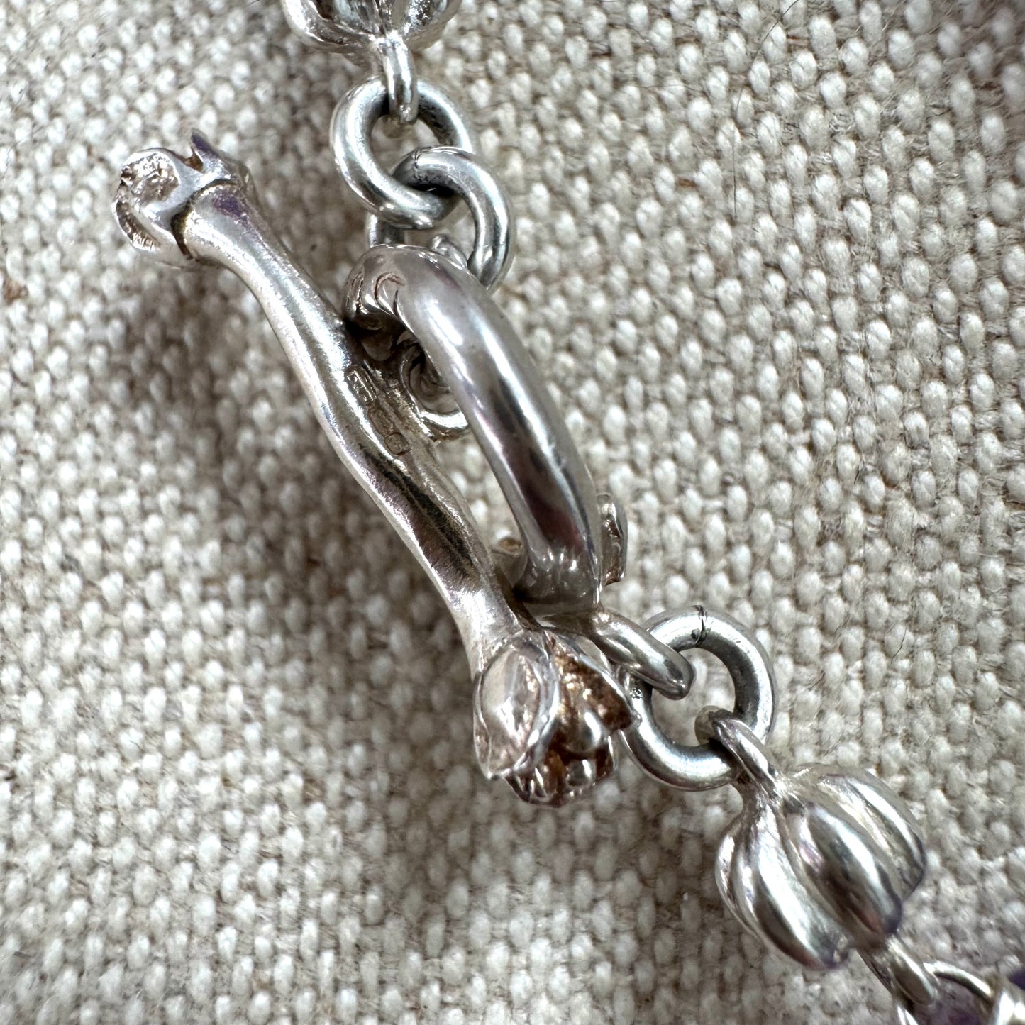 Dower & Hall Amethyst & Freshwater Peacock Pearl Talisman Necklace Engraved 'Love Happiness Luck' in Original Box