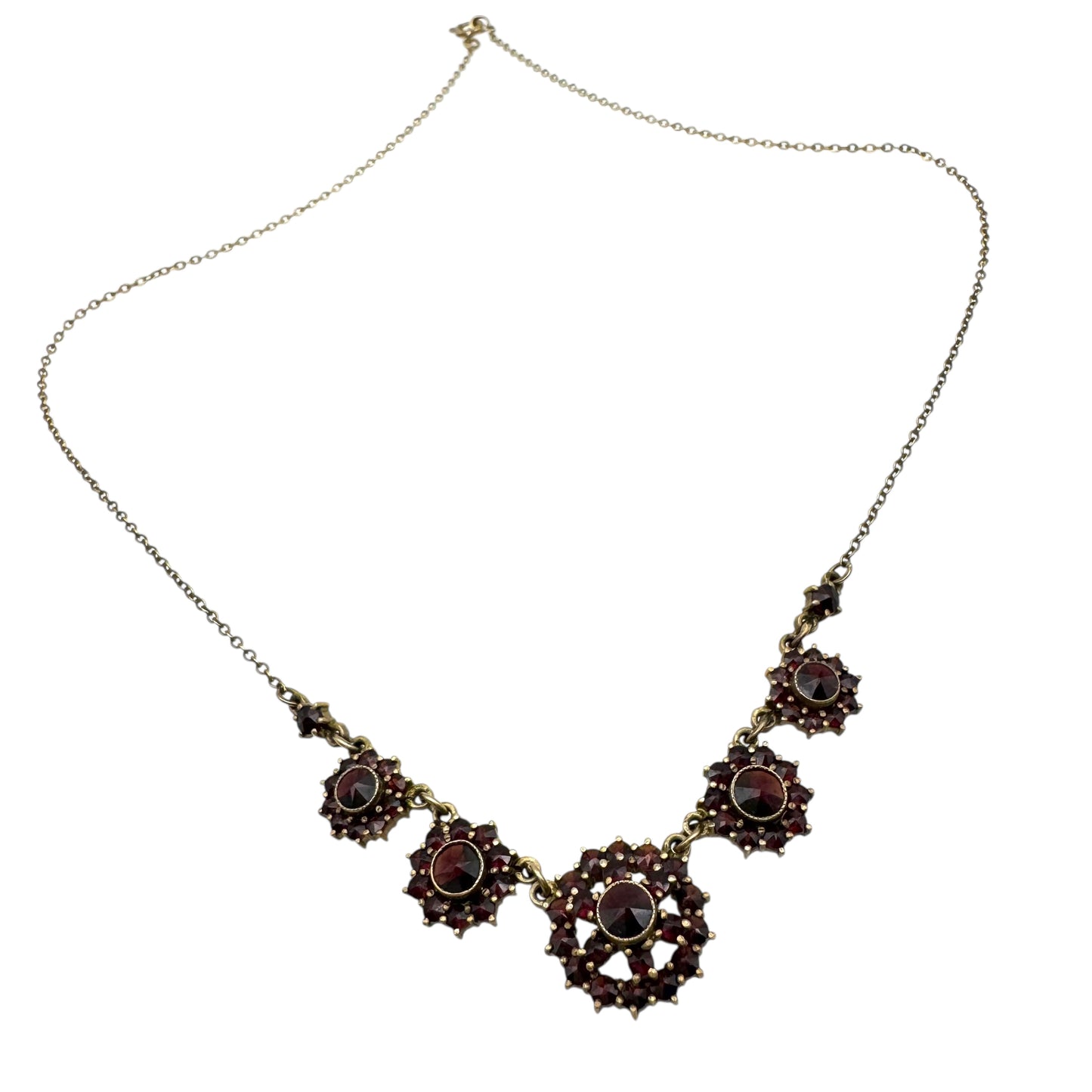 Vintage Bohemian Garnet Necklace in 900 Purity Silver with Gold Wash