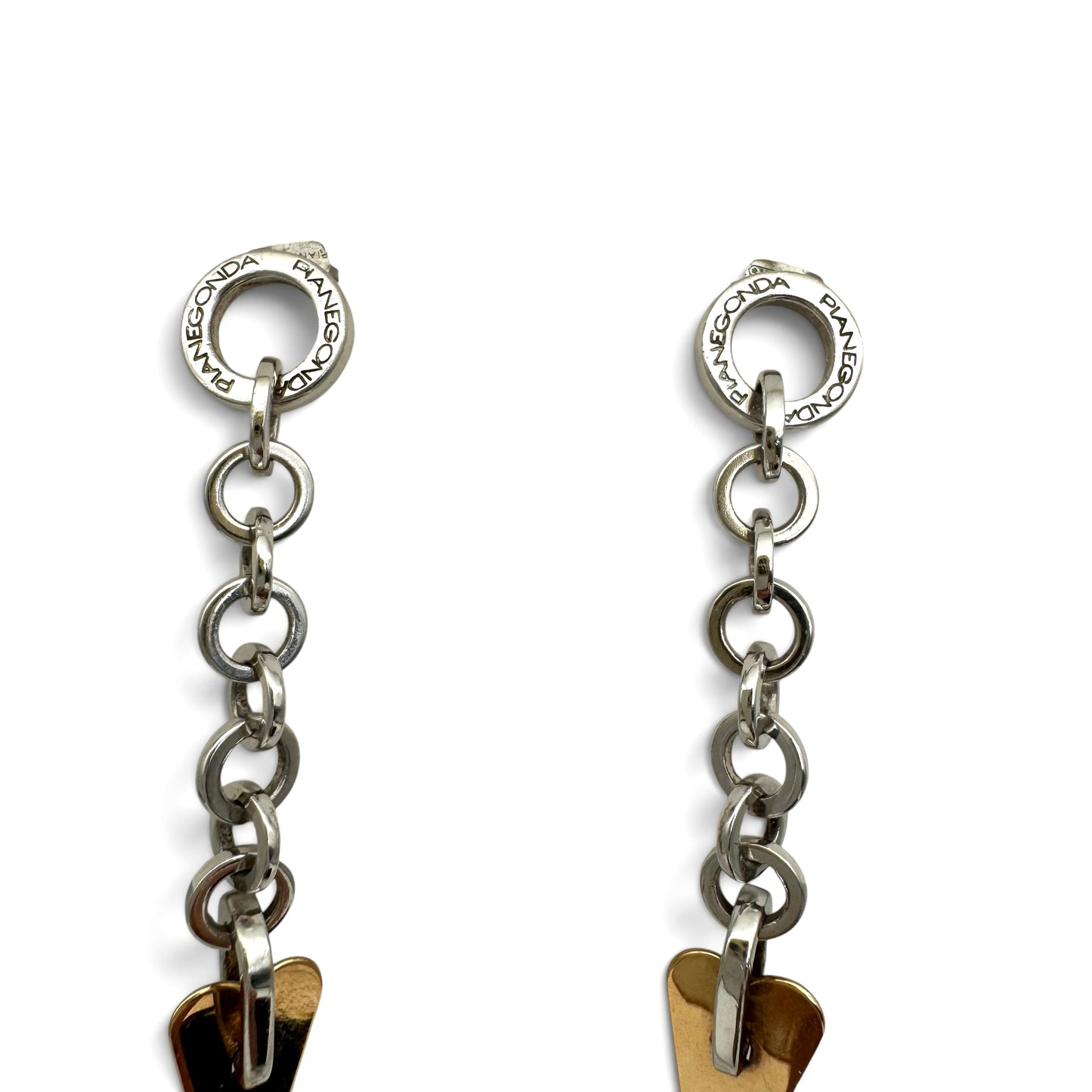 Pianegonda Italian Designer 18ct Yellow Gold and 925 Silver Chain Drop Heart Earrings