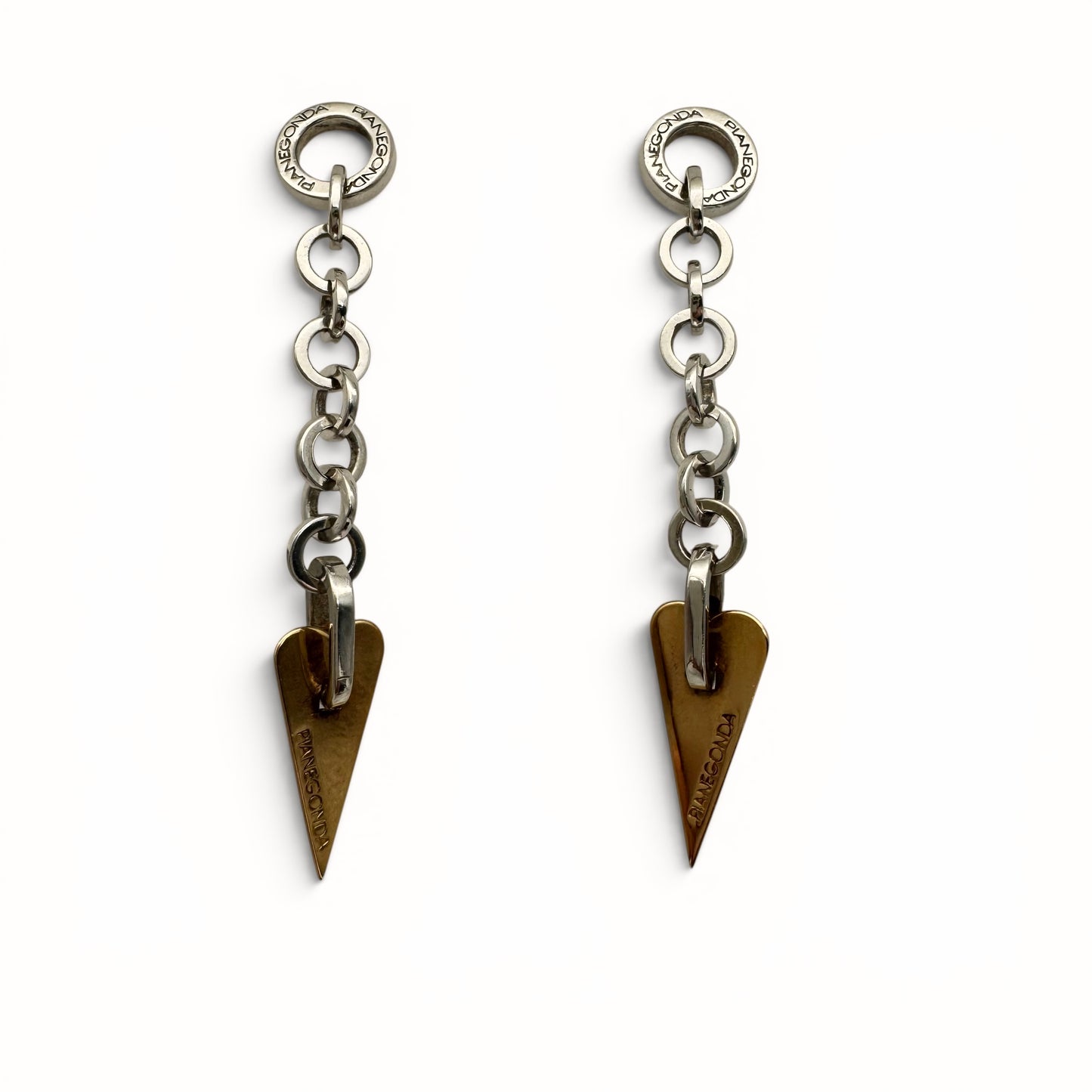 Pianegonda Italian Designer 18ct Yellow Gold and 925 Silver Chain Drop Heart Earrings