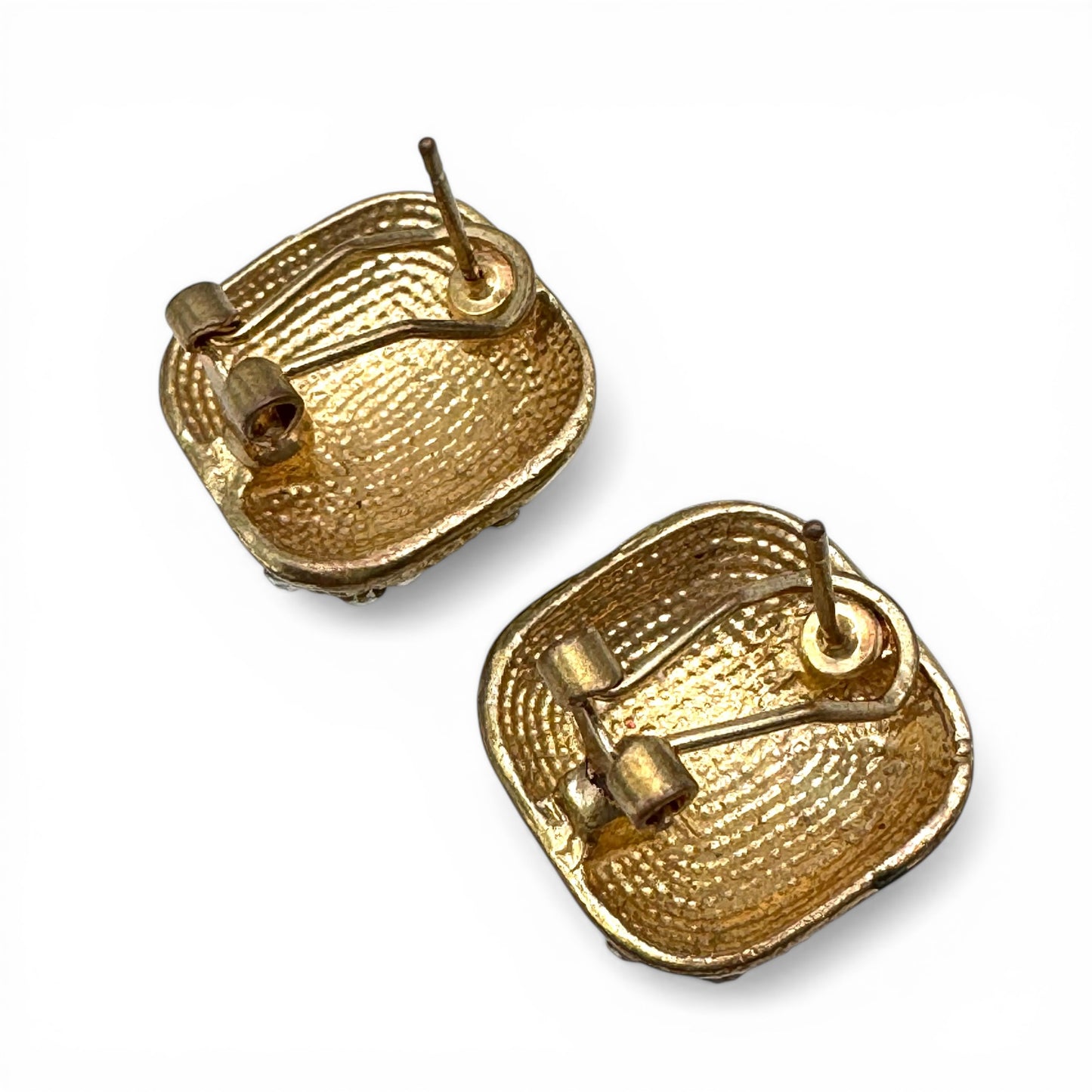 Vintage Enamel and Crystal Omega Back Pierced Earrings