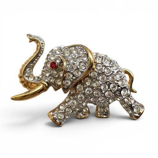 Attwood and Sawyer 22ct Gold Plated Swarovski Crystal Elephant Brooch