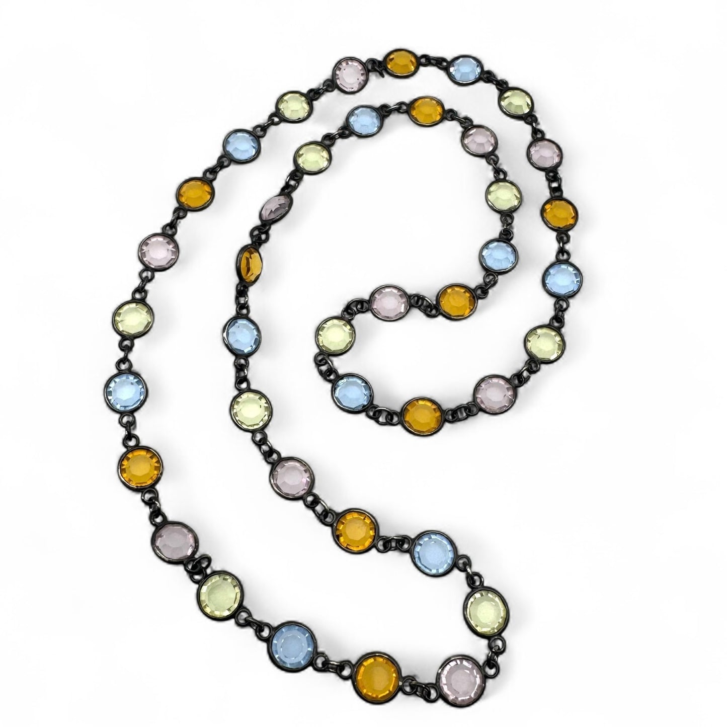 Crystal Bezel Set Pink, Blue, Orange, Pale Green/Lemon Necklace