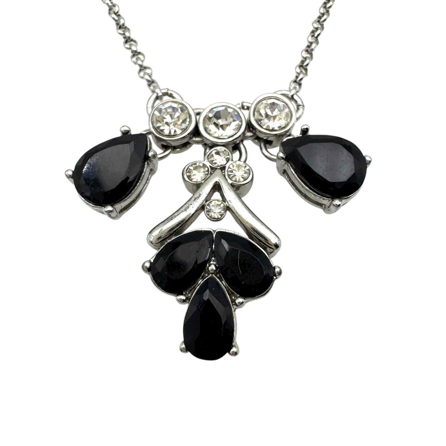 Monet Clear Rhinestone and Black Glass Integral Pendant Necklace