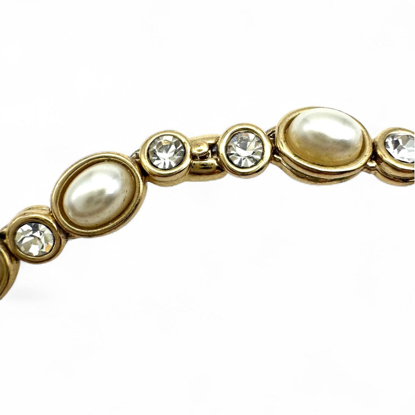 Oval Faux Pearl and Round Crystal Chain Link Bracelet 21cm