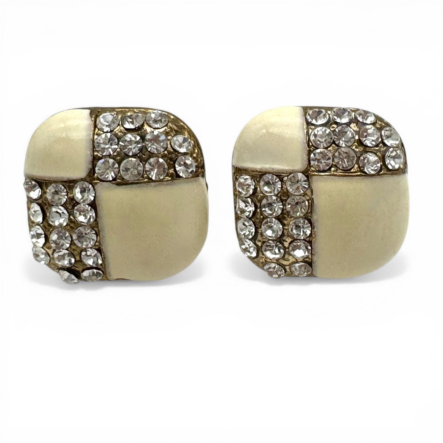 Vintage Enamel and Crystal Omega Back Pierced Earrings