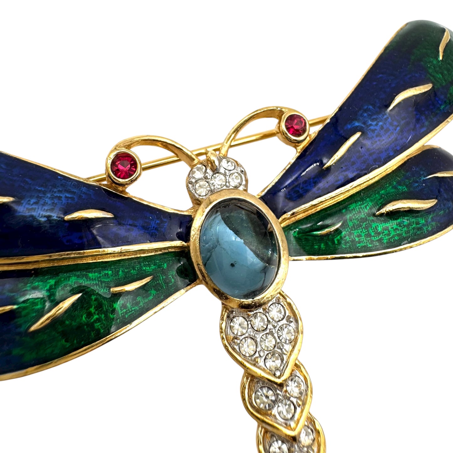 Attwood and Sawyer 22ct Gold Plated Swarovski Crystal and Enamel Rigid Dragonfly Brooch