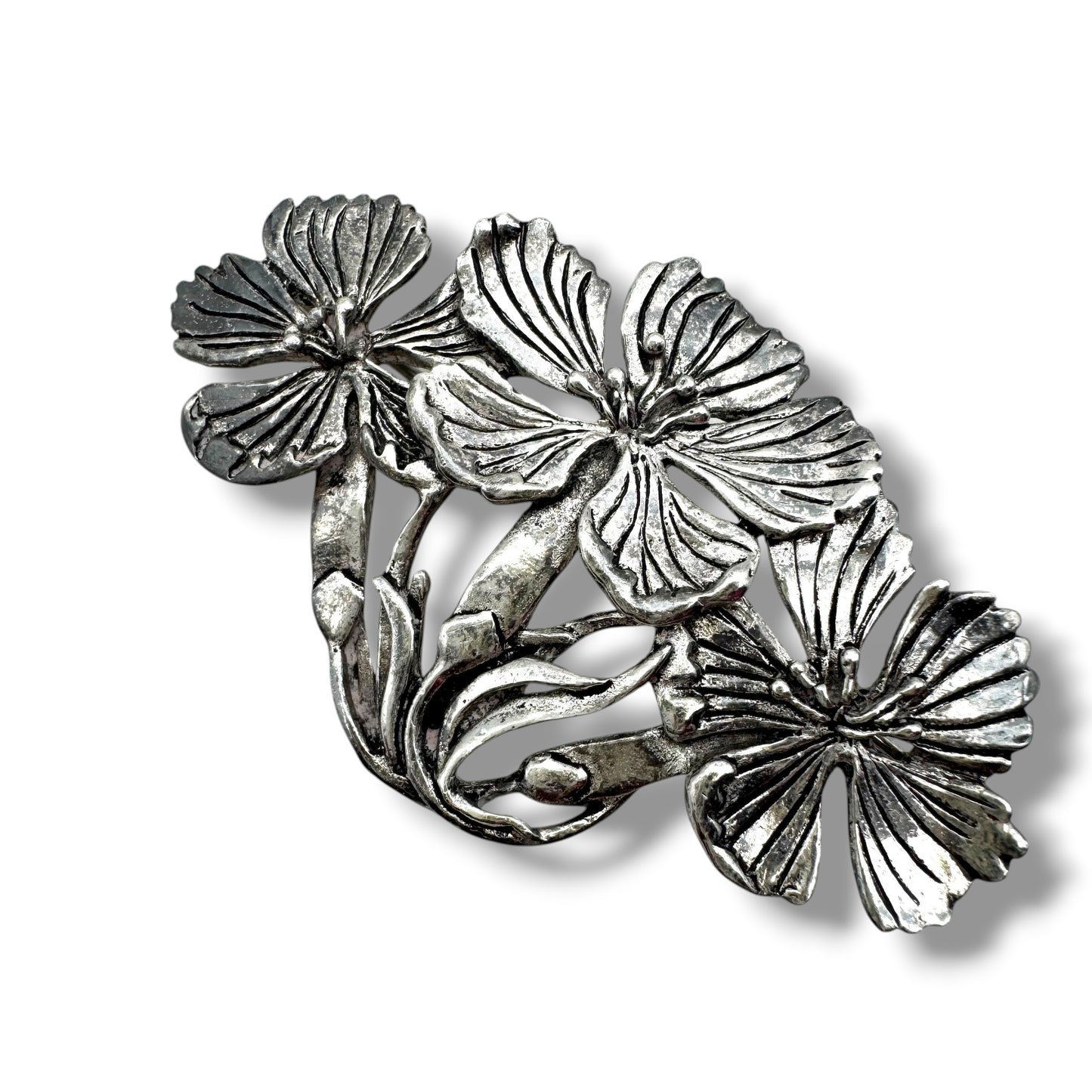 MASJ 1992 Silver Plated Pewter Floral Trio Brooch