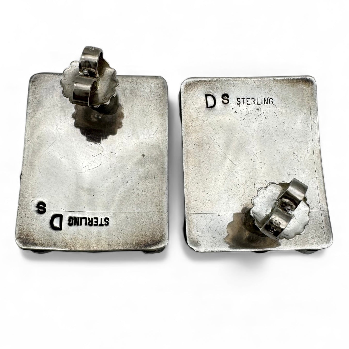 Dorothy Secatero Sterling 'Ds' Navajo Green Turquoise Cluster Pierced Earrings