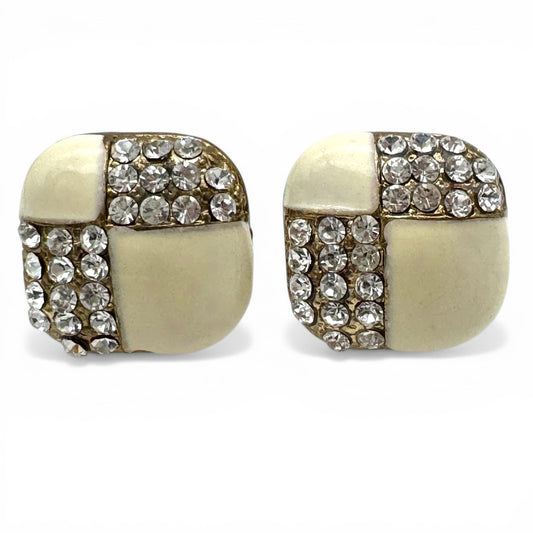 Vintage Enamel and Crystal Omega Back Pierced Earrings