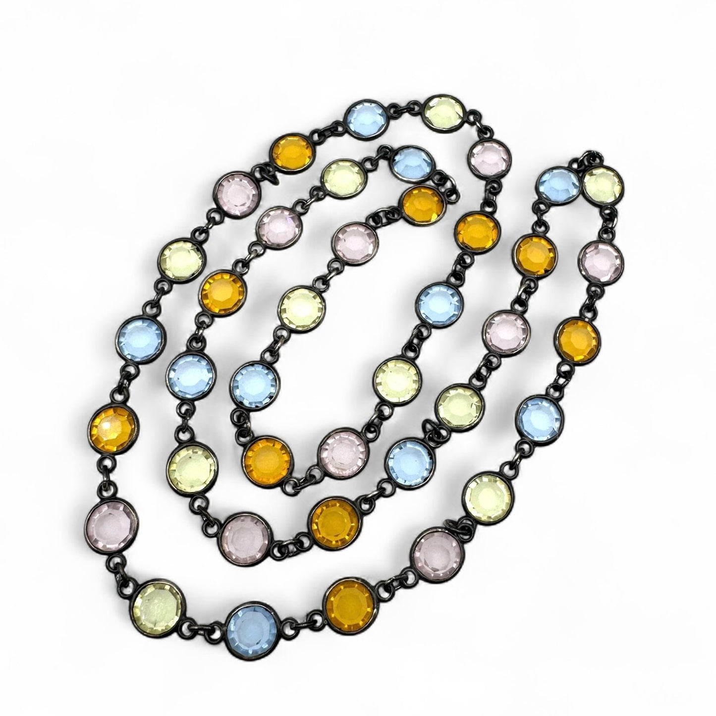 Crystal Bezel Set Pink, Blue, Orange, Pale Green/Lemon Necklace