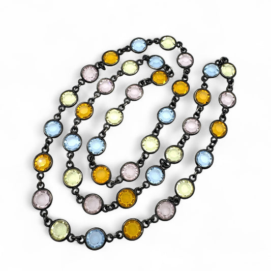 Crystal Bezel Set Pink, Blue, Orange, Pale Green/Lemon Necklace