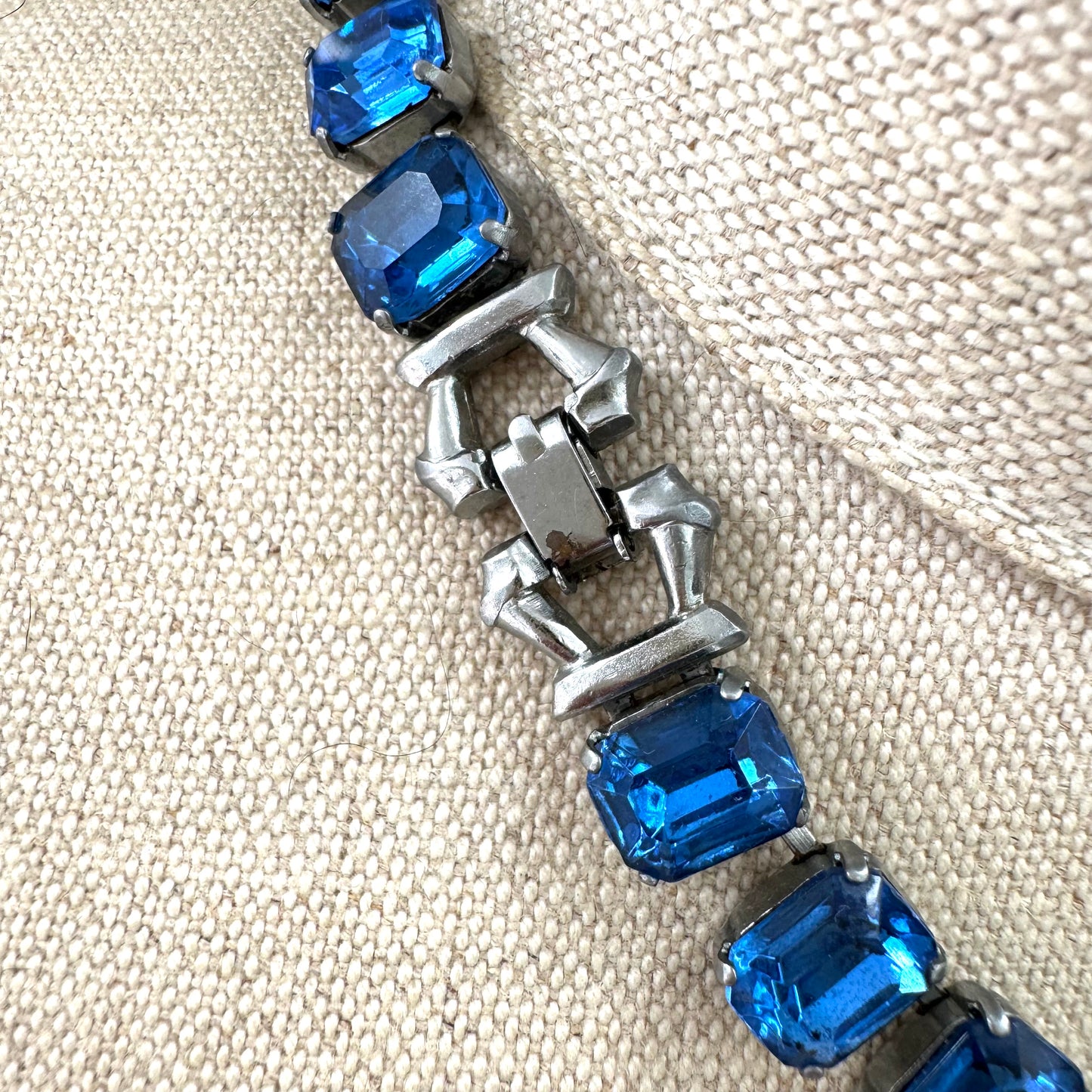 1940s Czechoslovakian Glass Royal Blue Riviere Necklace