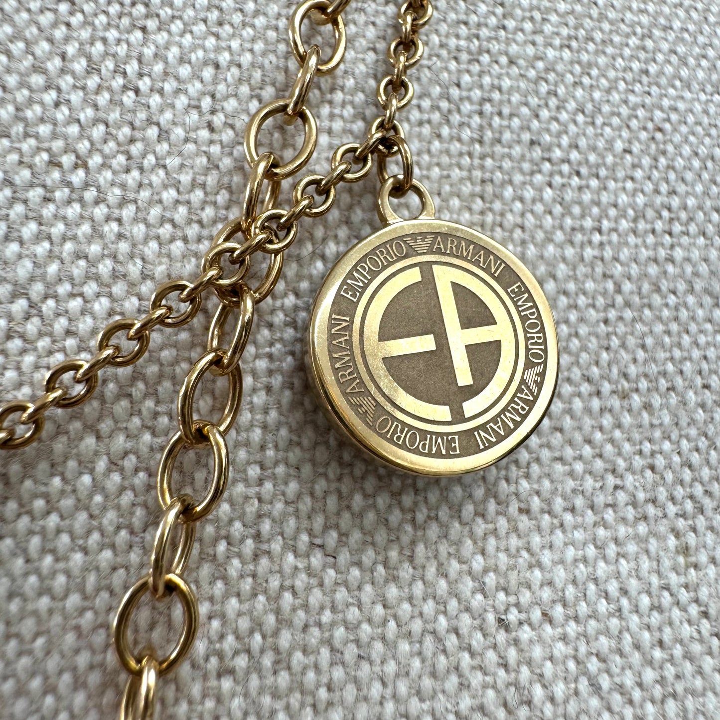 Emporio Armani Gold Plated Double Chain and Five Logo Medallion Necklace