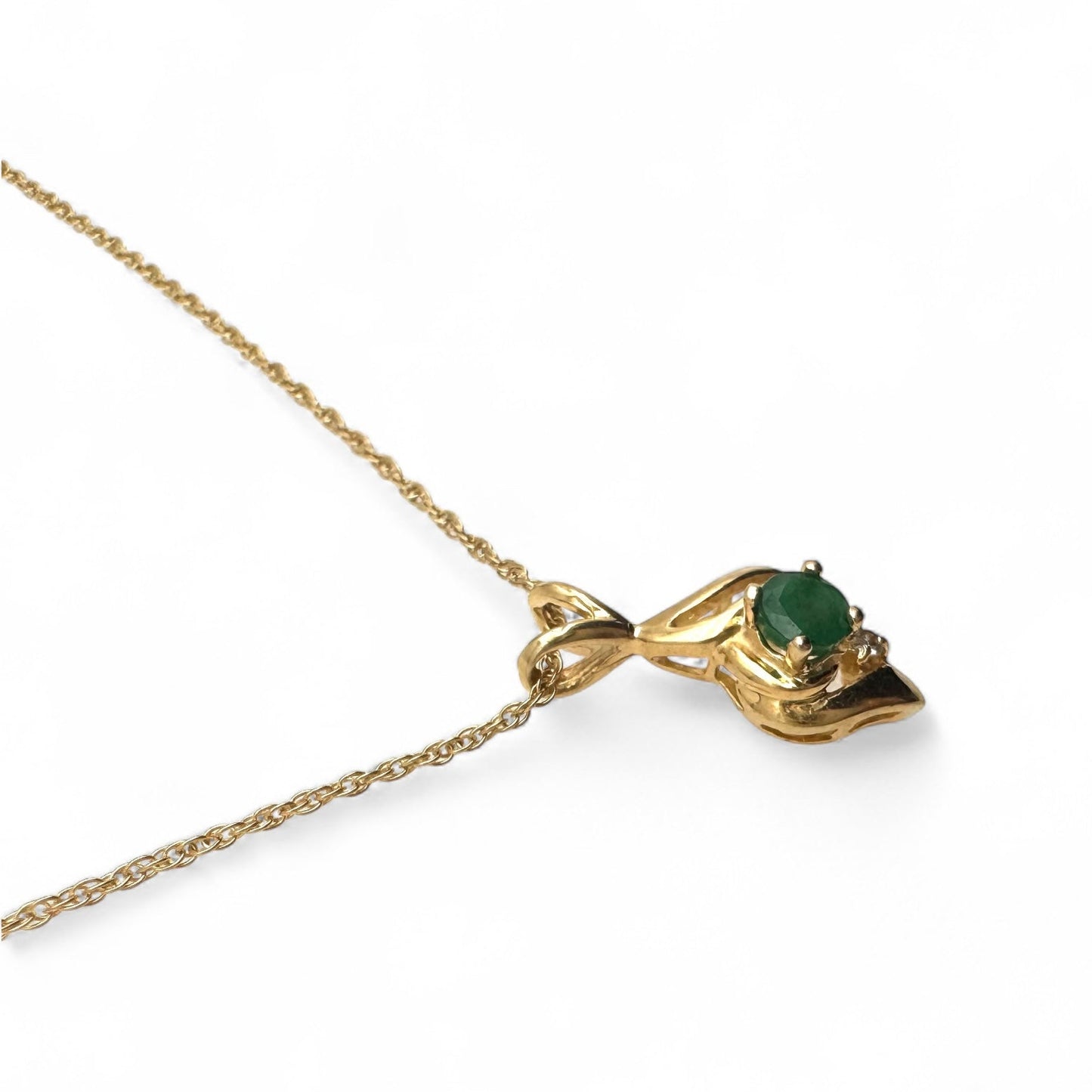 14ct Gold Emerald and Diamond Pendant On 9ct Gold Trace Chain