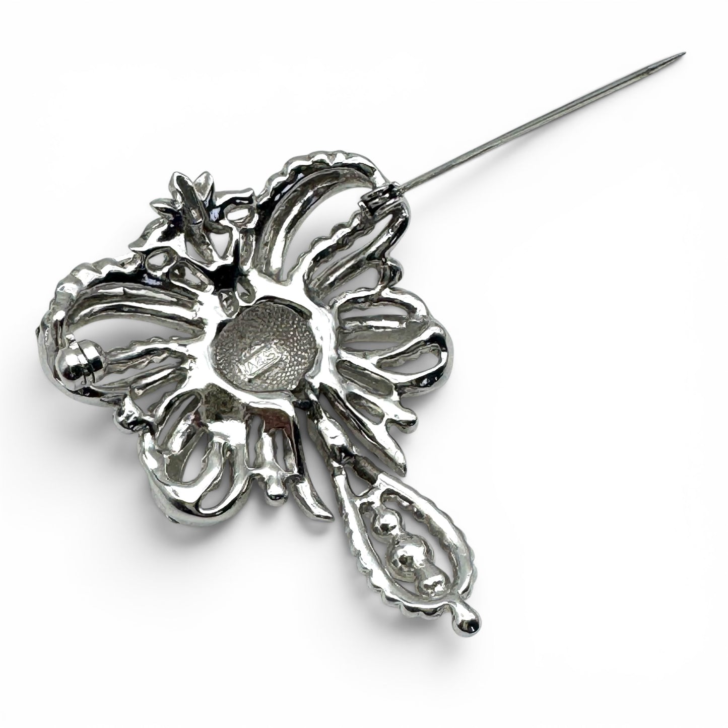 Attwood and Sawyer Rhodium Plated and Swarovski Crystal 'Minuet' Bow Brooch