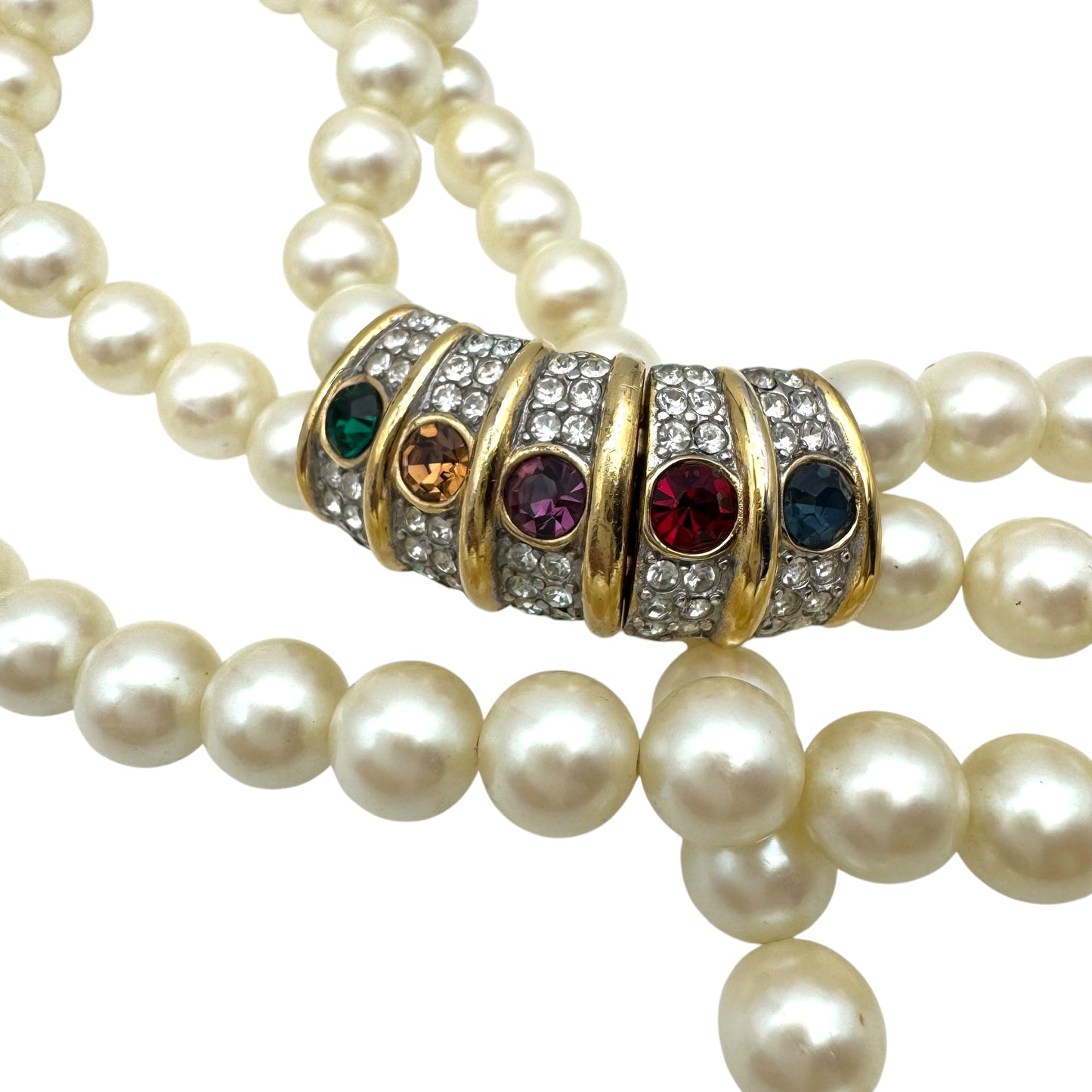 Richelieu Victoria Pat Pend 1980's Double Row Faux Pearl Front Clasp Necklace