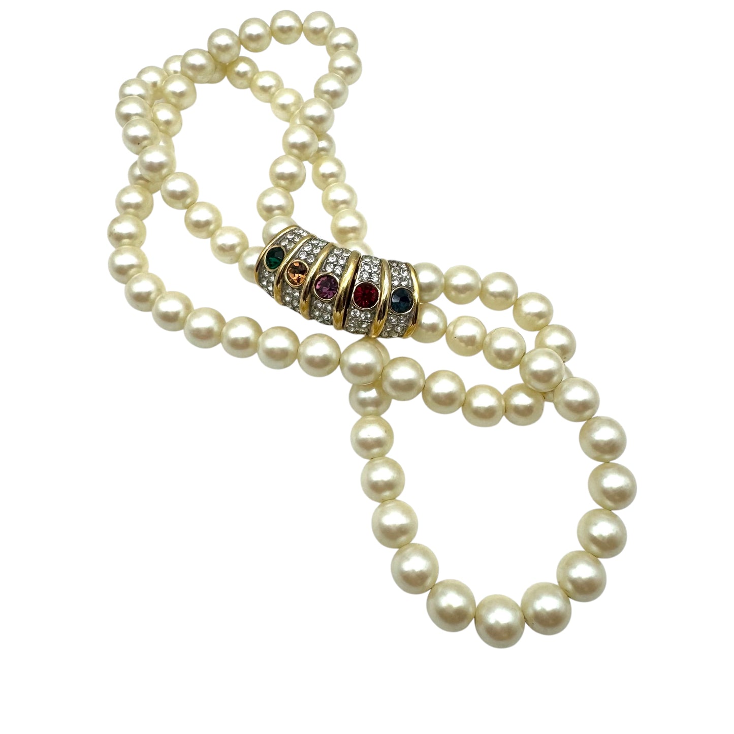 Richelieu Victoria Pat Pend 1980's Double Row Faux Pearl Front Clasp Necklace